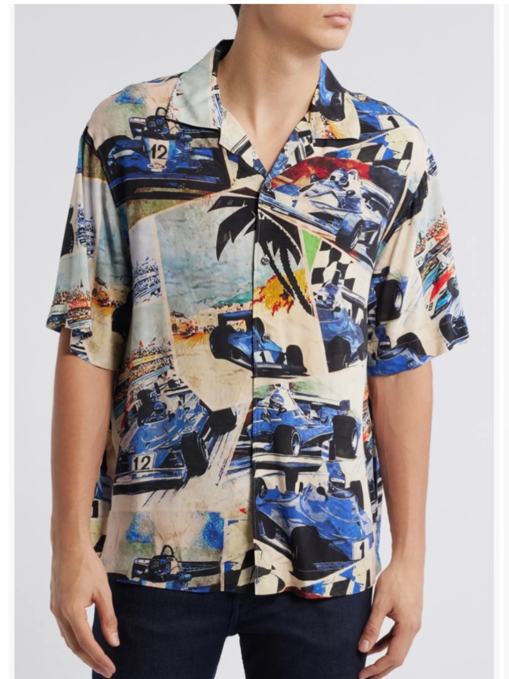 Hugo Boss Espino Race Car Print Camp Short Sleeve Shirt New